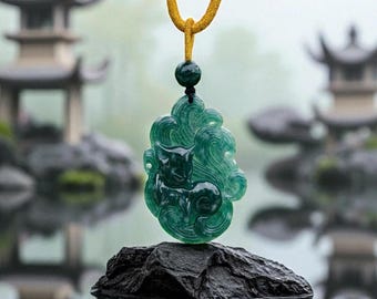 Colgante de zorro de nueve colas de jade tallado a mano, colgante de zorro de jade, collar de zorro de jade, joyería de mitología china