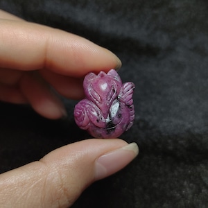 Nine-Tailed Fox Ruby Pendant for Necklace, Natural Ruby, Burmese Gemstones, Carved Jewelry, Chinese Mythology, Wolf Fox Pendant, Wolf Ruby