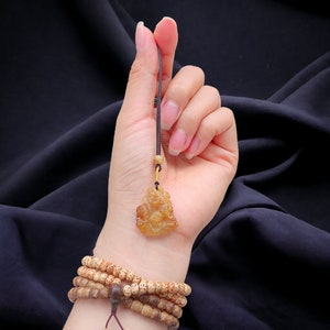 Nine-Tailed Fox Natural Golden Rutile Quartz Pendant for Necklace, Burmese Gemstones, Carved Jewelry, Chinese Mythology, Fox Pendant