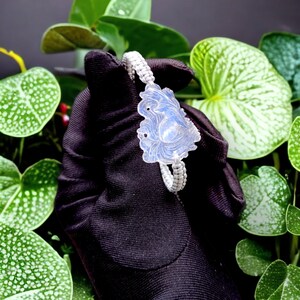 Nine-Tailed Fox Moonstone Bracelet, Blue White, Natural Moonstone, Fox Pendant, Carved Jewelry, Chinese Mythology, Gift for her