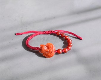 Nine-tailed Fox Natural Jade Bracelet Jade Fox, Red Jade Fox
