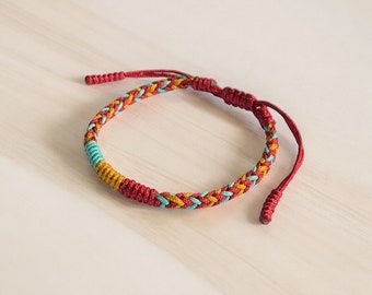 Viwind Braccialetto tibetano portafortuna da donna, con nodo mandala intrecciato, stile buddista, regolabile, bracciale in corda rossa, Eine Grösse