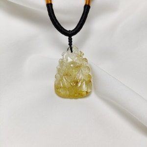 Nine-Tailed Fox Natural Golden Rutile Quartz Pendant for Necklace, Burmese Gemstones, Carved Jewelry, Chinese Mythology, Wolf Fox Neacklace