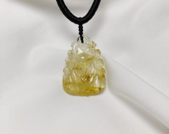 Nine-Tailed Fox Natural Golden Rutile Quartz Pendant for Necklace, Burmese Gemstones, Carved Jewelry, Chinese Mythology, Wolf Fox Neacklace