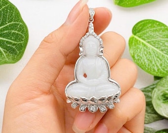 Natural Jade Shakyamuni Buddha Pendant, Jade Buddha Pendant, Thai Buddha Pendant, Spiritual Necklace, Sterling Jade Buddha Jewelry