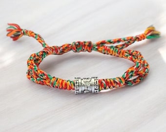 Handmade Buddhist Tibetan Braided with charm Om Mani Padme Hum, Kabbalah Bracelet, braided rope bracelet, lucky knots bracelet yoga bracelet