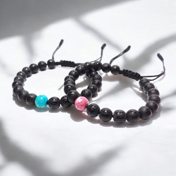 Adjustable Distance Bracelets Set, Long Distance For Friendships/relationships/couples, Black/Pink/Blue Matching Pair, His and Hers Bracelet