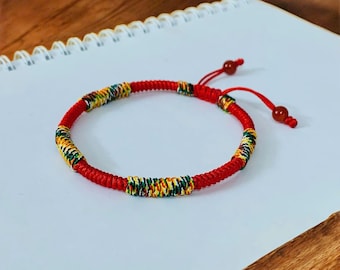 Rött tibetanskt knutarmband, handgjort buddhistiskt lyckoknutarmband, kabbalaarmband, pararmband