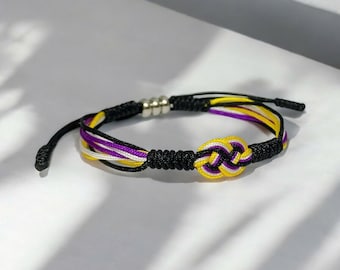 Pulsera de infinito no binaria hecha a mano, pulsera de colores no binarios, pulsera no binaria, pulsera con bandera no binaria, regalo no binario