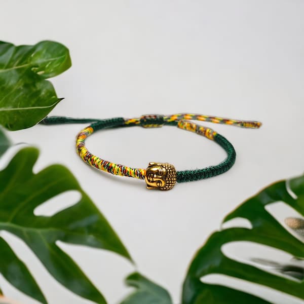 Green Tibetan Buddhist Bracelet, Tibetan Knot Bracelet, Braided Men Bracelet, Tibetan Lucky Bracelet, Meditation Bracelet, Prayer Bracelet
