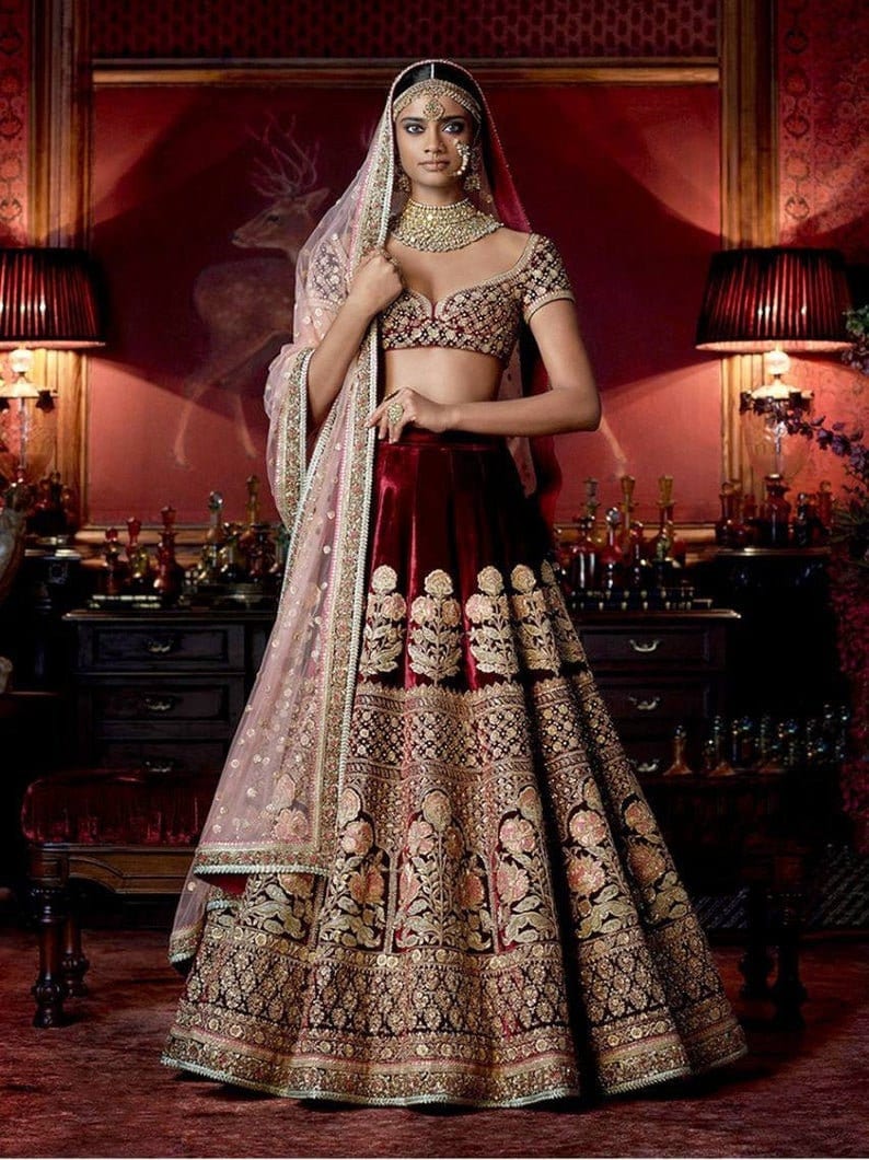 Maroon Sabyasachi Designer Lehenga Choli with high quality Etsy