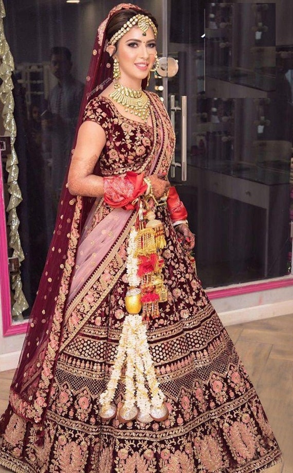 Designer Maroon Lehenga Choli Indian Wedding Lehenga Choli Bridal Lehenga  With Heavy Embroidery Work With Double Duppata Lehenga for Women -   Canada