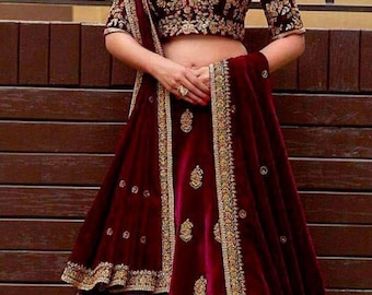 💝❤💟💓💕Complete your #BRIDALWEARGOALS by wearing this #exquisite royal  maroon color velvet #lehenga set for just 💰…