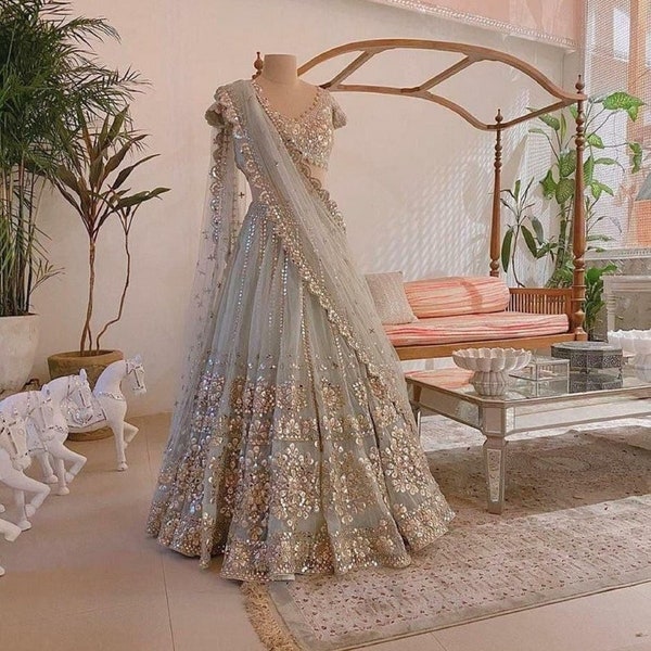 Designer lehenga choli voor vrouwen feest slijtage Bollywood lengha sari, Indiase bruiloft slijtage geborduurde op maat gestikte lehenga met dupatta
