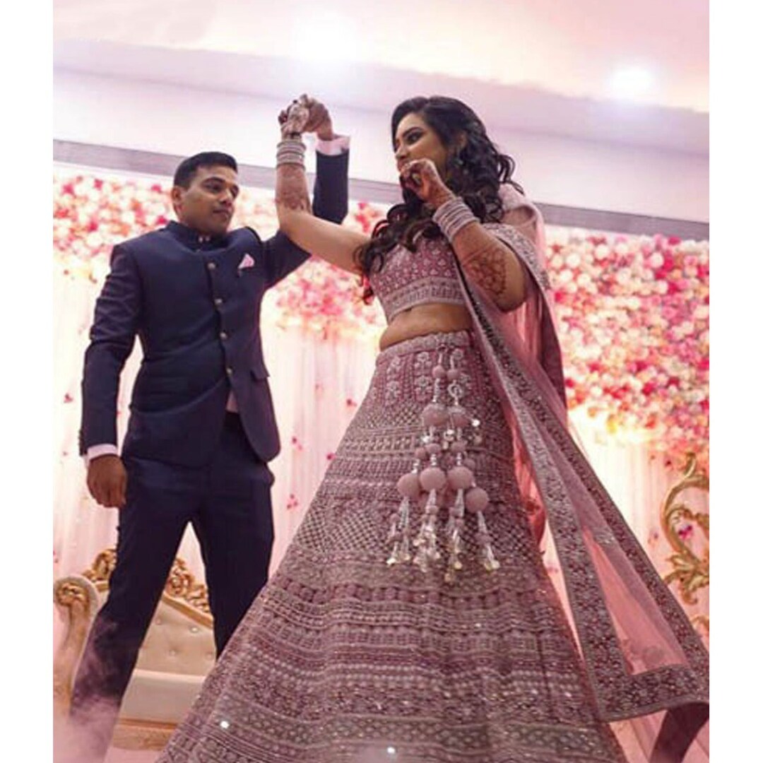 Chinon Silk Purple Mukaish Work Wedding Party Lehenga Choli