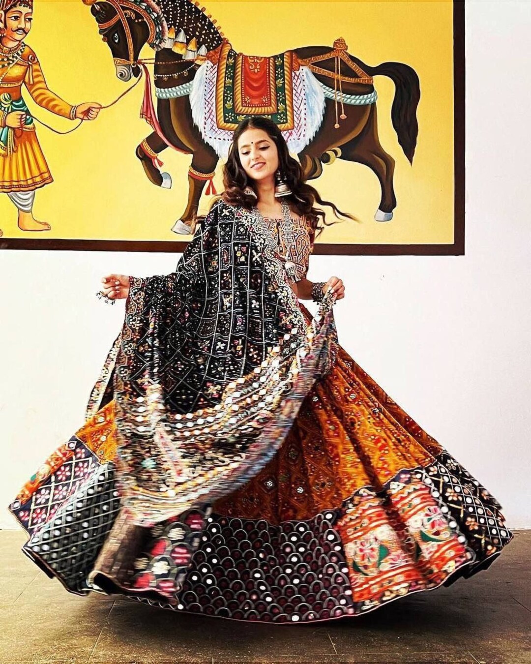 Black Embossed Designer Beautiful Full Flair Navratri Lehenga Choli