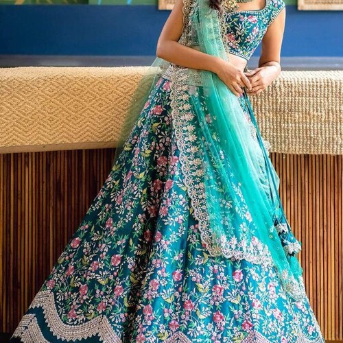 Girls' Deluxe Designer Turquoise Lehenga Indian Party Dress 3 Piece Set 