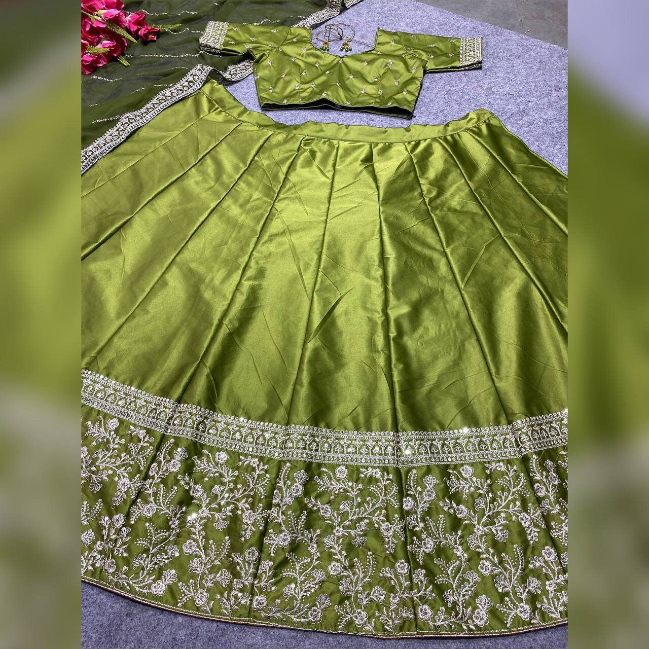 Elegant Green Color Lengha Choli