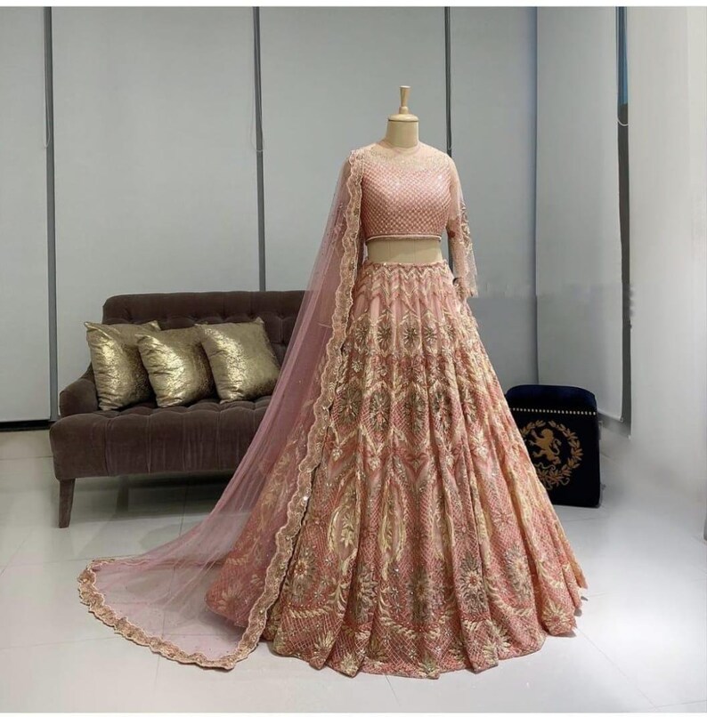 Sangeet Lehenga Choli Heavy banglori satin Designer Pink Lehenga Choli Ethnic Dress Embroidery Work Lehenga Choli Party Wear Lehenga