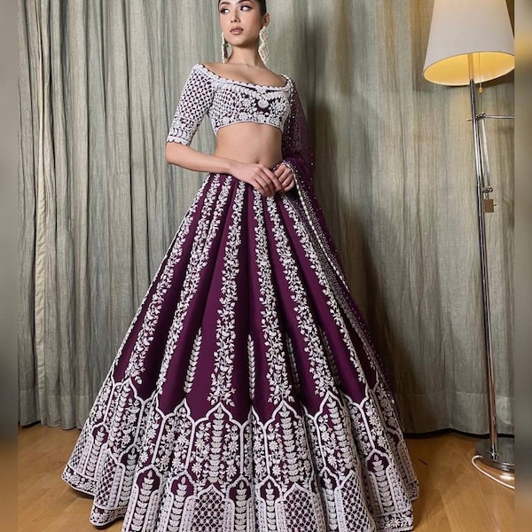 Designer lehenga choli for women party wear Bollywood lengha sari,Indian wedding wear embroidered custom stitched lehenga with dupatta