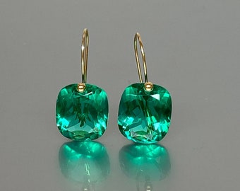 14K/18K SOLID GOLD Colombian Emerald Earrings(24 ct), Small Earrings, October Birthstone, Green Stone, Emerald Jewellery Gift For Her