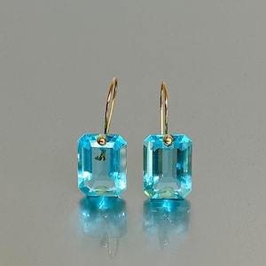 14K/18K SOLID GOLD Blue Topaz Earrings,  Rectangle Drop Earring, Sky Blue Earring, December Birthstone earring, Topaz Jewelry.