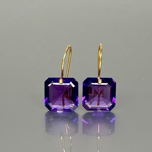 14K/18K  SOLID GOLD Purple Amethyst Earrings (21 ct), Amethyst Drop Earrings , February Birthstone, Amethyst Jewellery Gift For Her.