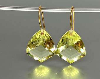 14K/18K Solid Gold Gold Lemon Quartz  Statement Earrings, Yellow Stone Jewelry, November Birthstone.
