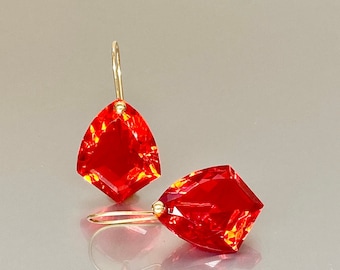 14K/18K SOLID GOLD Mexican Fire Opal Earrings, Orange Opal Earrings, Statement Earrings, October Birthstone, Opal Jewelry Gift For Her.