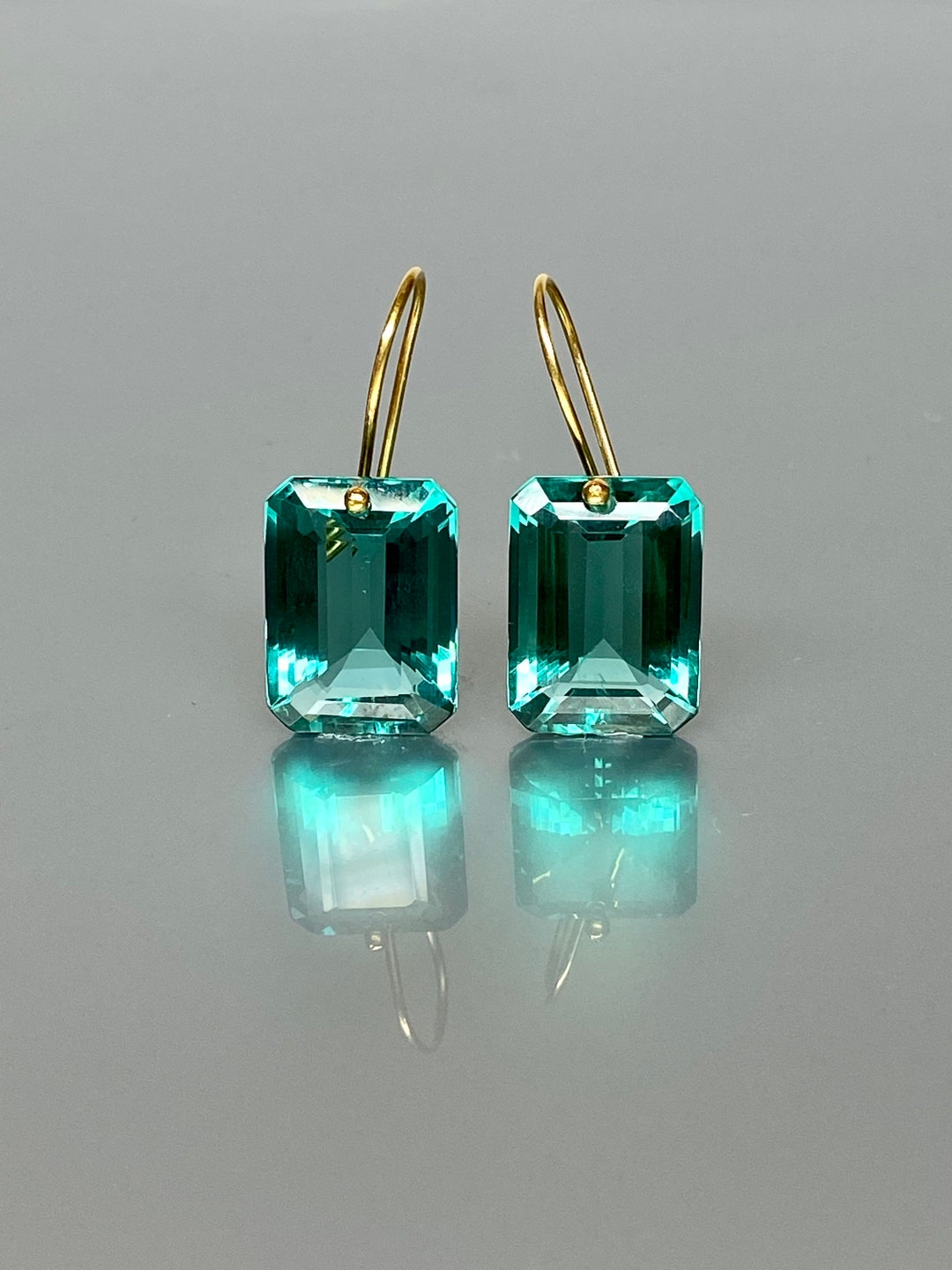 14k/18k SOLID GOLD 14K Gold Paraiba Tourmaline Dangle Earrings 30ct, Blue Tourmaline Earrings