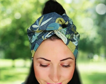 Turban "Feuilles" Turban mit Draht Turbanstirnband Turbanhaarband Haarband Stirnband Accessoire Haare Headwrap Floral Blätter Drahthaarband