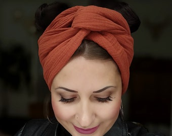 Turban "Mousseline Terra" mit Draht Drahtturban Drahthaarband Musselin Musselinhaarband Turbanhaarband Haarband Drahttuch boho uni basic