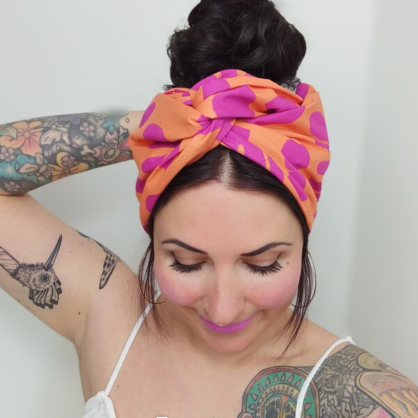 Turban mit Draht "La Ribera" Drahthaarband apricot orange pink fuchsia Haarband Turban Drahtstirnband Stirnband Draht Haarband bunt Headwrap