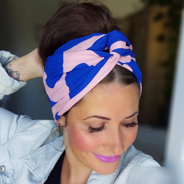 Turban "Waves" Turbantuch mit Draht abstrakt rosa blau Turbanstirnband Turbanhaarband Haarband Stirnband Fairfashion Slowfashion Drahttuch