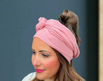 Turban-Schal "Muslinet Rose Pastel" Musselinhaarband rosa hellrosa Musselin Turbantuch Tuch Turbanstirnband Turbanhaarband Haarband Rosé