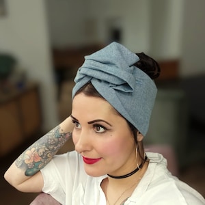 Turban mit Draht Denim Light Blue Drahthaarband vintage Jeans Jeanshaarband Jeansturban Drahtstirnband Stirnband Draht Haarband blau Basic Bild 2