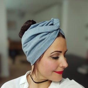 Turban mit Draht Denim Light Blue Drahthaarband vintage Jeans Jeanshaarband Jeansturban Drahtstirnband Stirnband Draht Haarband blau Basic Bild 4