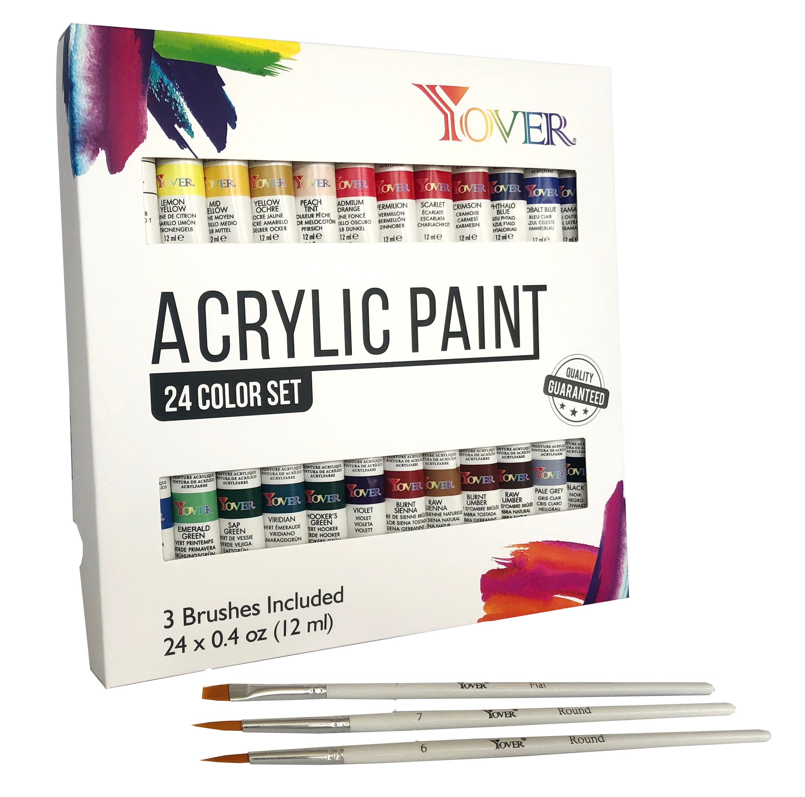 Acrylic Paint Set 24 x 12ml. 3 Free Brushes. Perfect for Etsy