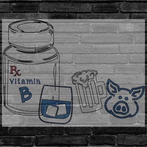 Vitamin B, Bourbon, Beer, Bacon SVG, PNG, JPG