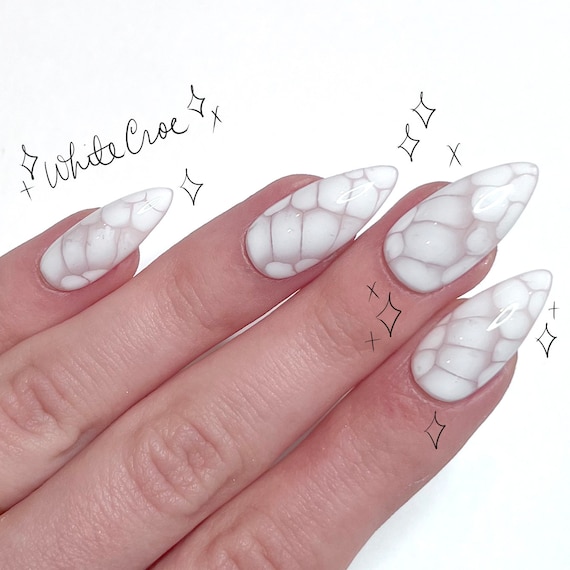 WHITE CROCODILE *made to Order* Press on Nails - One Set of 10