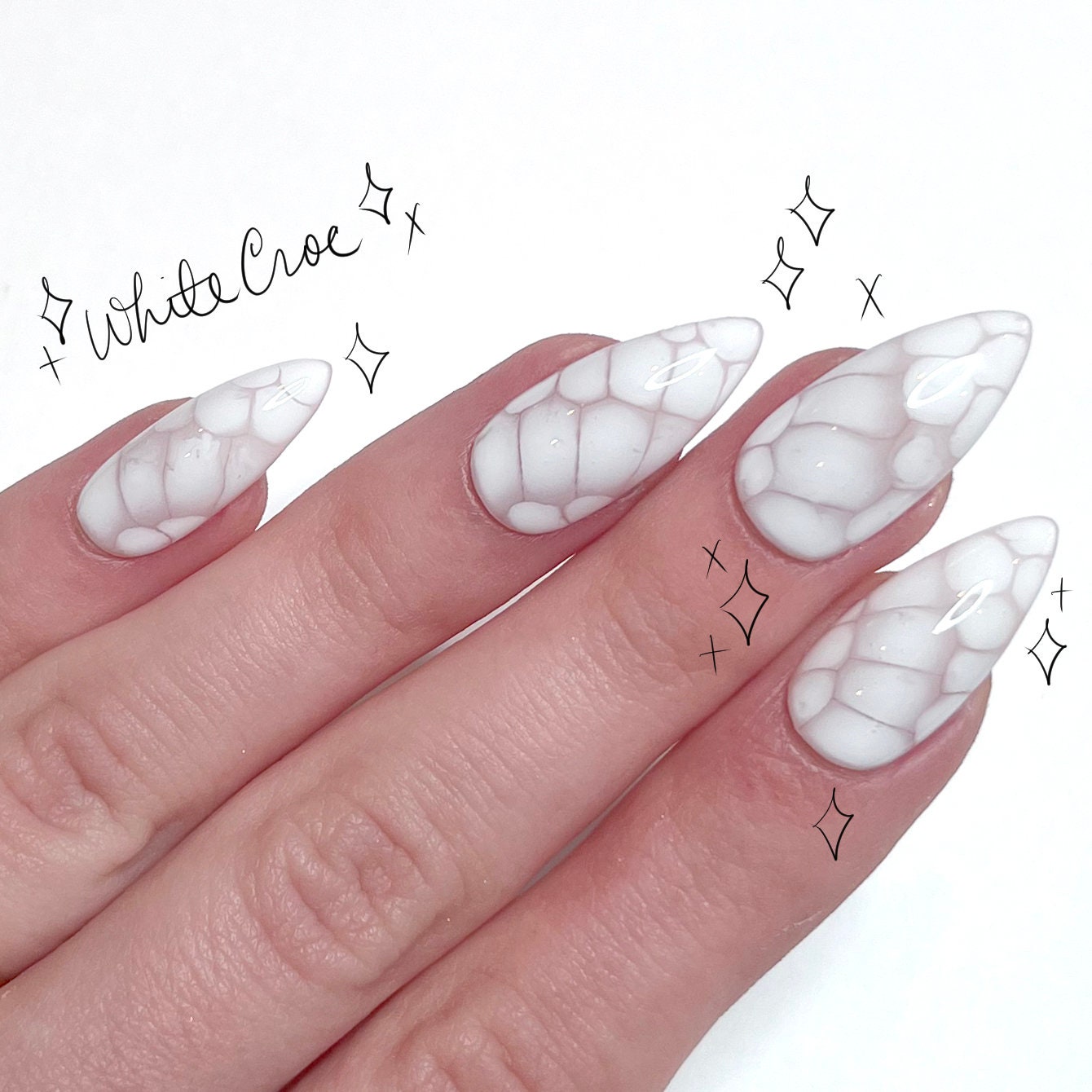 WHITE CROCODILE *made to Order* Press on Nails - One Set of 10
