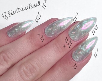 ELECTRIC PEARL *Made To Order* Press On Nails - One Set Of 10 - Nin's Nails