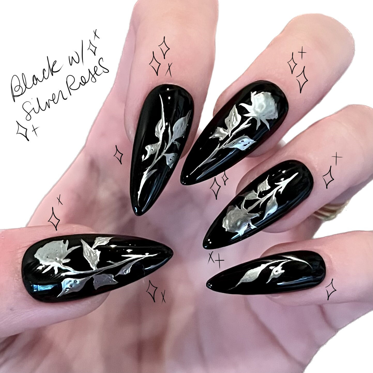 Rose Pattern Press On Witch Fake Nails With Detachable Tip And Rhinestone  Stickers Black Manicure Full Cover From Konig_albert, $5.1