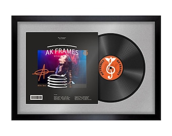 Vinyl LP Record and Album Cover Frame With Silver Mount in Modern Sleek Style | LP record holder | Music memorabilia gift for Wall Display