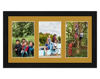 Multi Aperture Picture Photo Frame with Antique Gold Mount | Family Collage Photos Frame Gallery Wall Art Frame in Modern Style