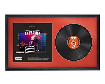 Vinyl LP Record and Album Cover Frame With Poppy Red Mount in Classic Style | LP record holder | Music memorabilia gift | Wall Display Frame