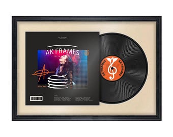 Vinyl LP Record and Album Cover Frame With Ivory Mount in Classic Style | LP record holder | Music memorabilia gift | Wall Display Frame