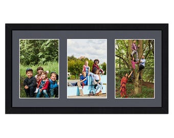 Multi Aperture Picture Photo Frame with Charcoal Grey Mount | Family Collage Photos Frame Gallery Wall Art Frame in Modern Sleek Style