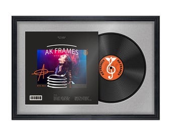 Vinyl LP Record and Album Cover Frame With Silver Mount in Classic Style | LP record holder | Music memorabilia gift | Wall Display Frame