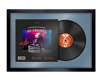 Vinyl LP Record and Album Cover Frame With Pompadour Mount in Modern Sleek Style | LP record holder | Music memorabilia gift for Display